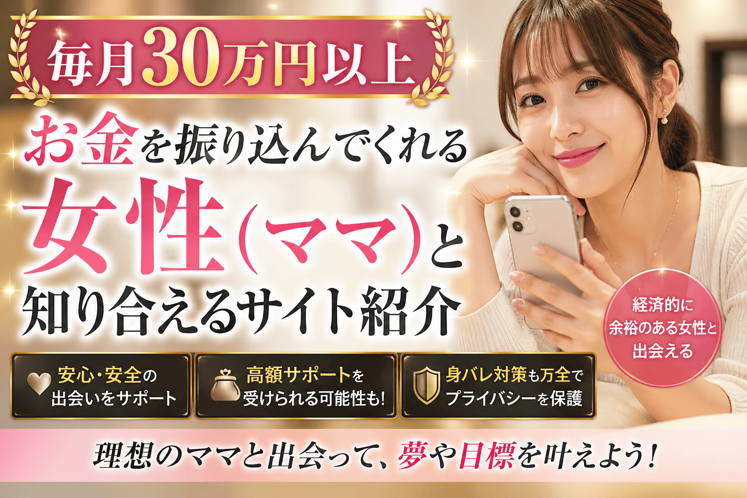 【毎月30万円以上】お金を振り込んでくれる女性（ママ）と知り合えるサイト紹介